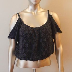 HOLLISTER Off the Shoulder Navy Blue Lace Top